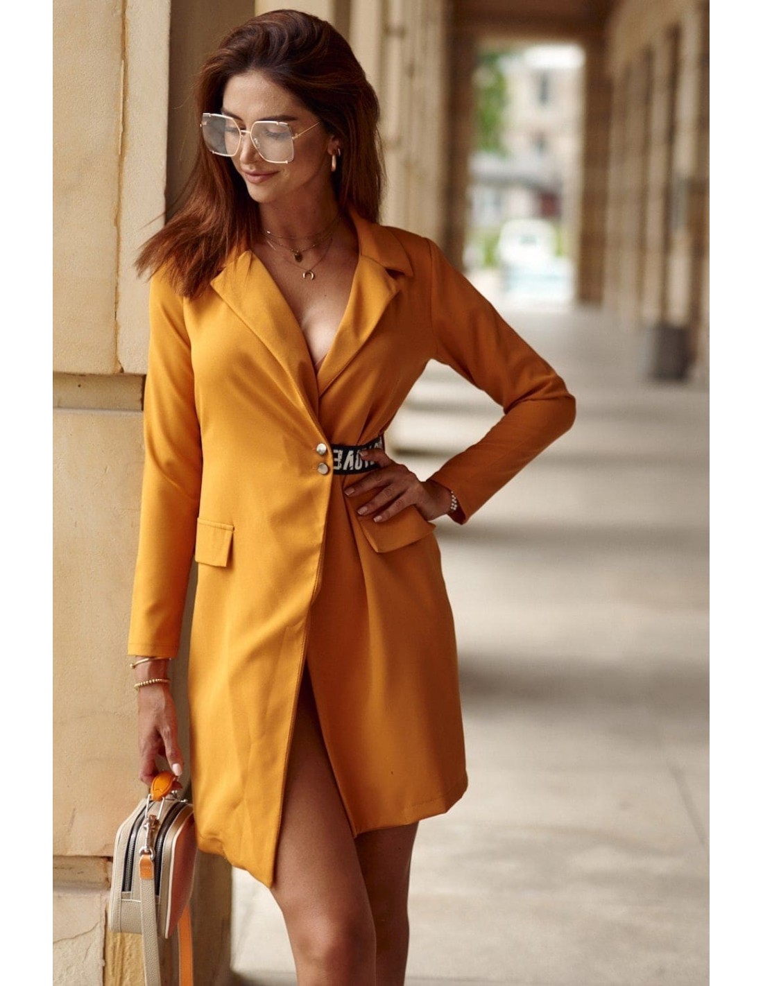 Long mustard jacket dress FG575 - Online store - Boutique